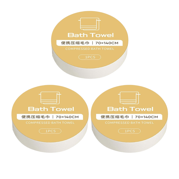 70 x 140cm Compressed Travel Bath Towel - 3 Pack