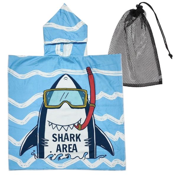 Shark Area Kids Hooded Beach Towel Poncho - Soft, Quick-Dry Swim Cover-Up
