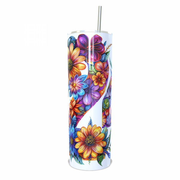 Beautiful 24th Birthday Flower Skinny Tumbler