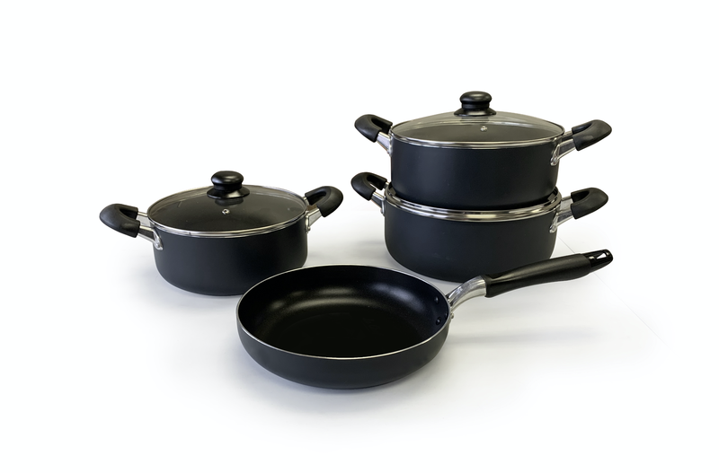 Real Chef Non-Stick Casserole Pots and Fry Pan Matt Grey Combo 5 Pieces