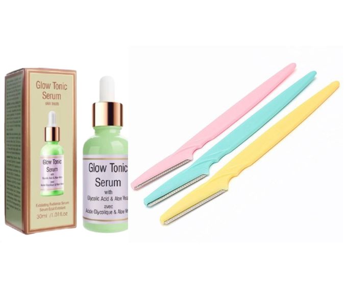 Glow Tonic Serum Skin Treatment and 3 Facial Razors