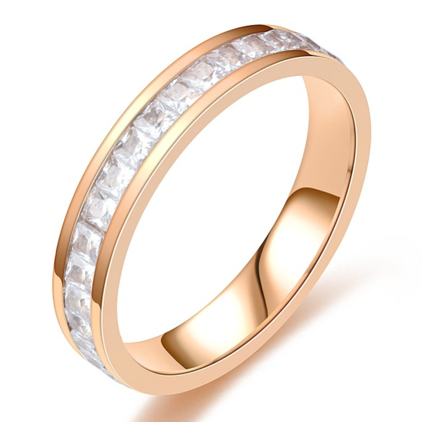 Rings Diamond Small Square Zircon Titanium Stainless Steel Couple Silver