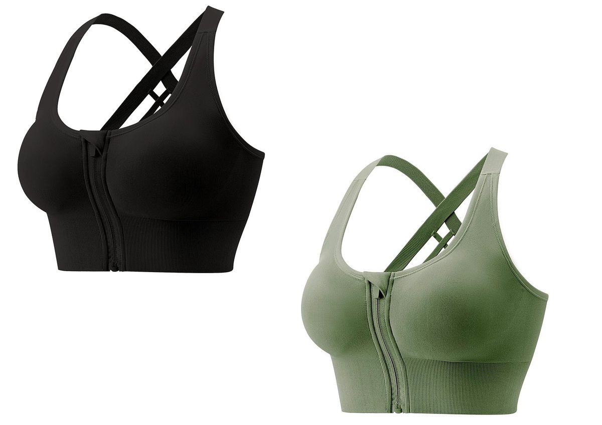 Zip Front Closure Sport Bra Medium Impact Workout Running Bra