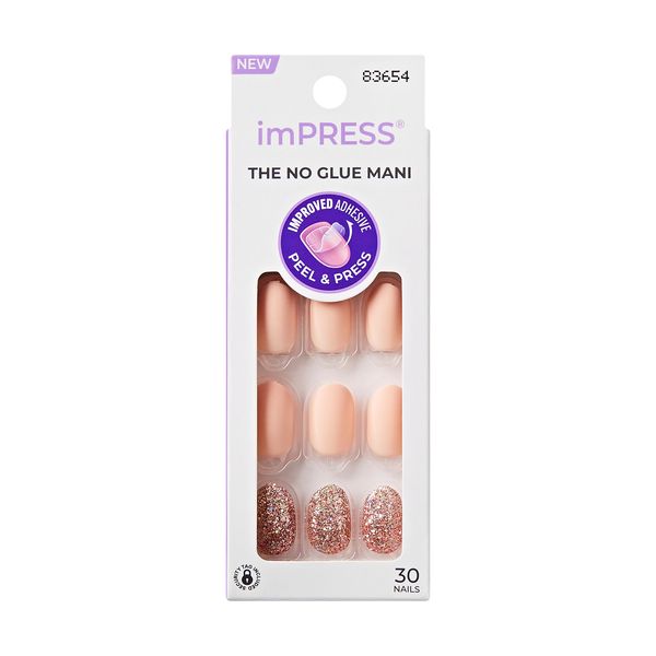 KISS imPress Artificial Press On Nails - Evanesce, Beige Short Fake Nails