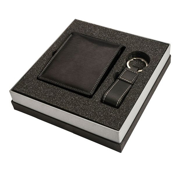Genuine Leather Wallet and Key Ring Gift Set