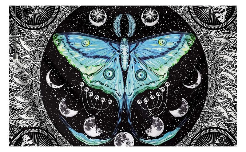 3D Printed Wall Hanging Flannel Tapestry- Butterfly Lunar Phases-Home Decor