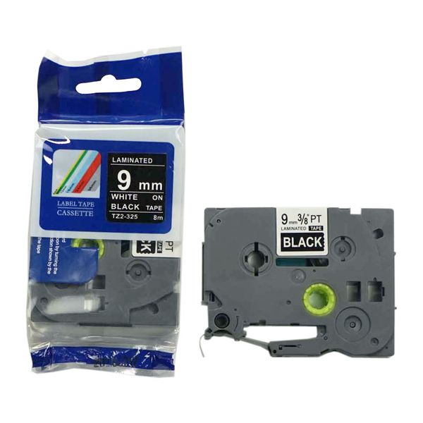 PUTY Compatible Brother Label TZ-325/TZ325 White on Black Tape 9mm