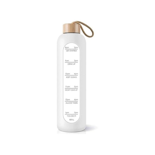 1L Motivational Glass Water Bottle - White