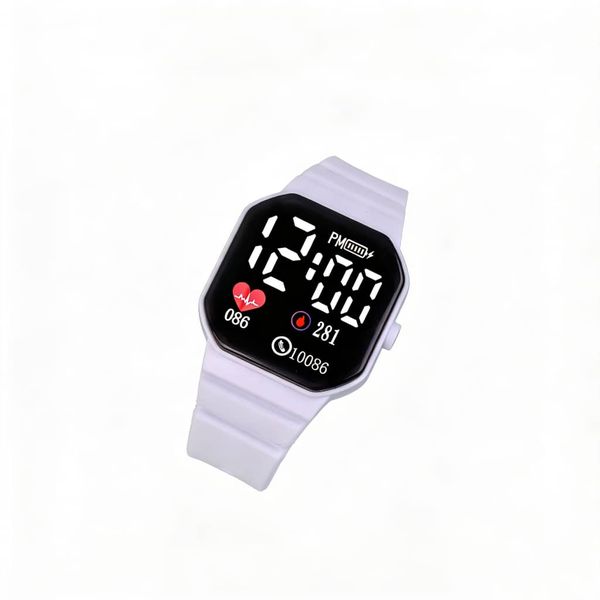 LED Digital Watch for Boys and Girls, Sports Silicone Kids SQUARE WHITE