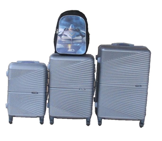 Silver ABS 3-Piece Trolley Luggage Set with Scenic Print School Bag
