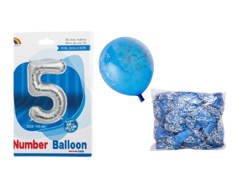 Birthday Age 5 Balloon Sil + Blue ballons