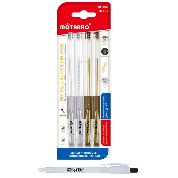 4 Pcs Quality Metallic Colored Gold And Silver Gel Pen Set With ReVibe Pen
