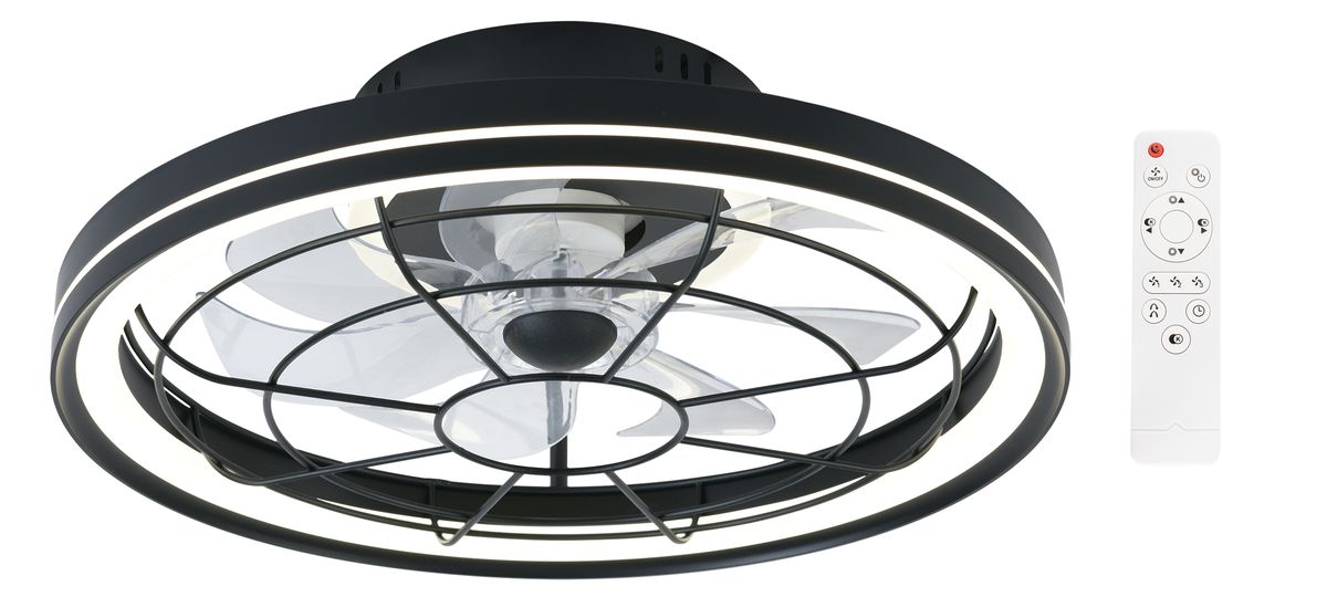 Space-Saving Black Ceiling Fan with CCT LED and Remote - FCF020 Black