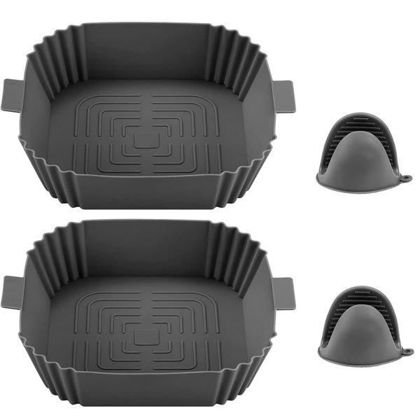 4 Piece Silicone Air Fryer Liners Set with 2 Gloves Air Fryer Baking Pan