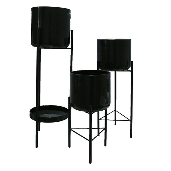 Zinc Flowerpots on Stands with Anthracite Shiny Finish - Set of 3