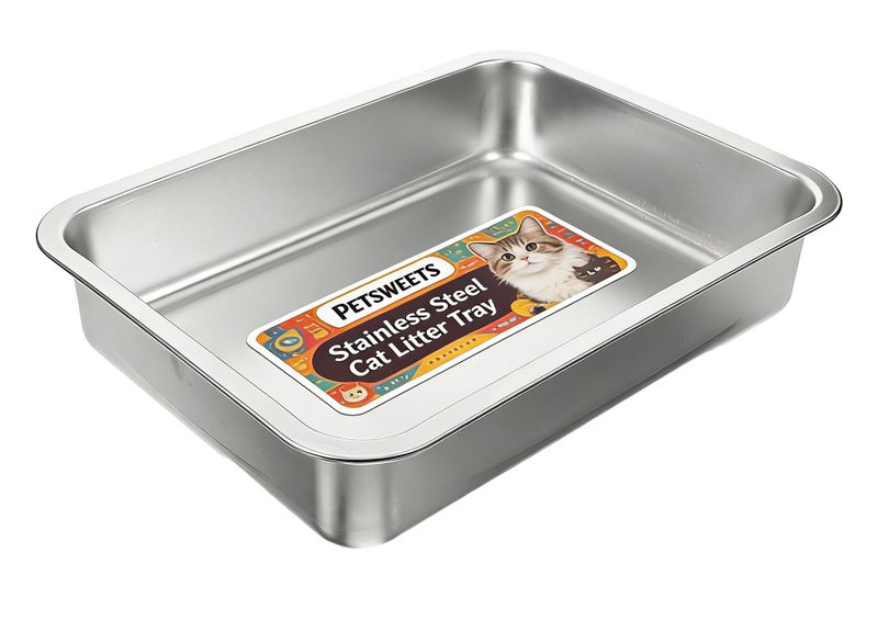 Stainless Steel Cat Litter Tray for Large and Small Cats - 50 x 35 x 10cm