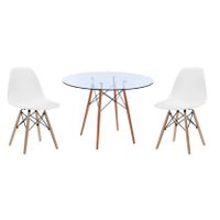 Glass Table and Wooden Leg Chairs (3 piece set)