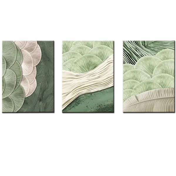 Canvas-Art-3 Pieces Mid Century Green Leaves Abstract Wall Art