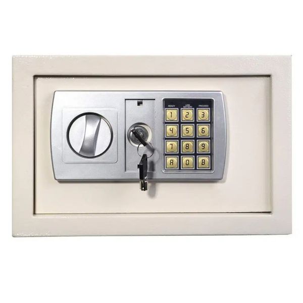 Small Electronic Code Digital Safe Lock Box Wall-in Style - White
