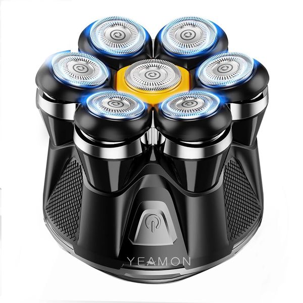 Electric Head Shaver for Men - 7 Floating Heads, Waterproof Wet &amp; Dry Razor