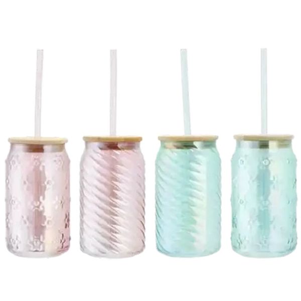 4 Piece Classic Juice Glass Jar with Straw - 400ml