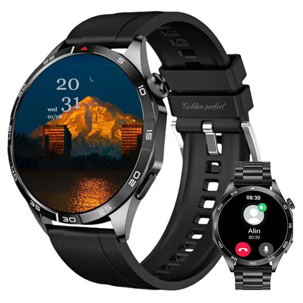 Men's Signature Black Smartwatch Android &amp; iOS Compatible 1.43" Dual-Strap