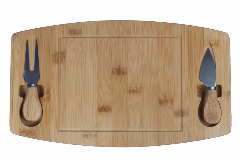 Cheese Board With 1 Cheese Knife And 1 Cheese Fork On Oval Board