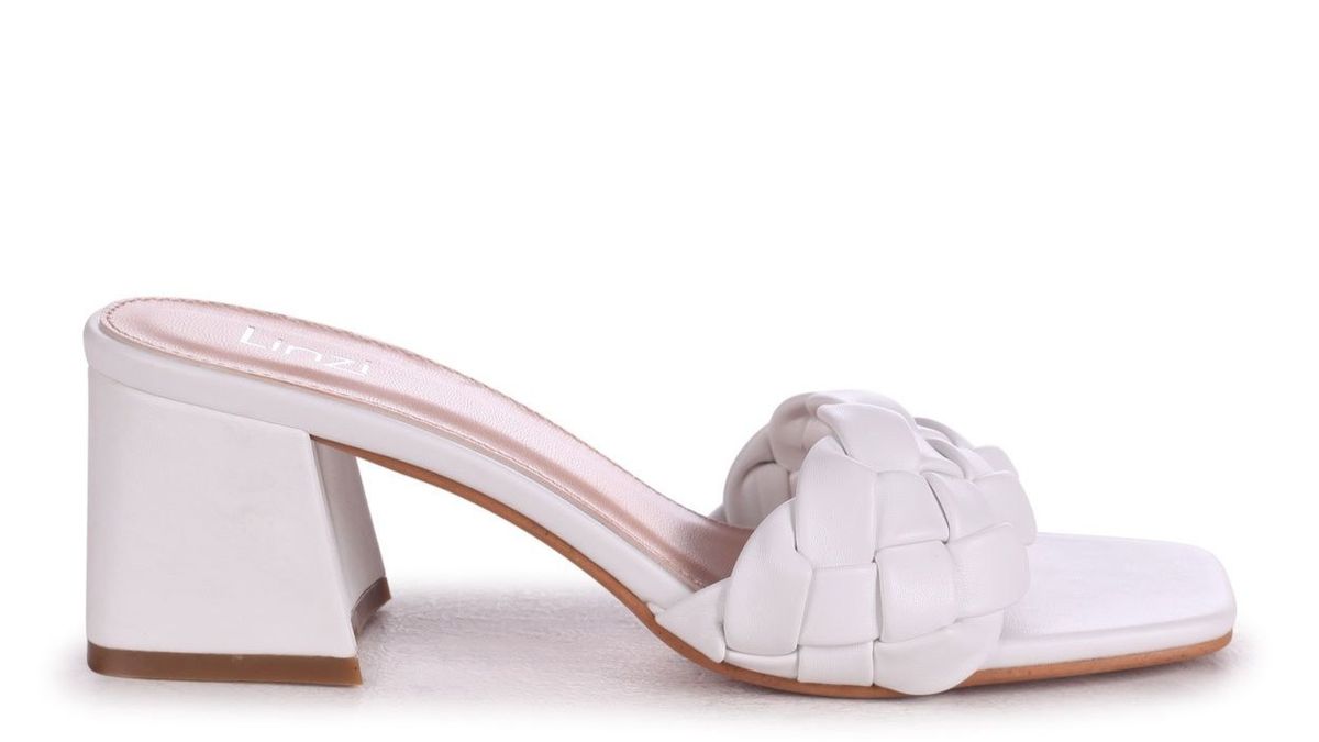 plaited block heel sandals