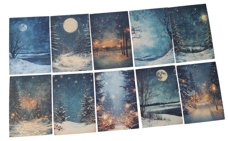 10 Pack Writing on Moon Christmas Cards
