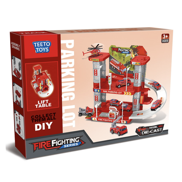 Fire Fighting Parking Lot - Track Car Toy Playset - Toys for Boys