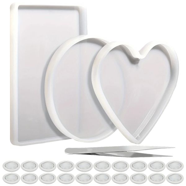 Rectangle, Round and Heart Silicon Epoxy Resin Mold - Set of 3