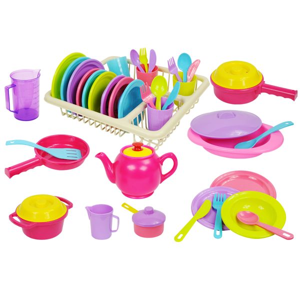 Greenbean Pastel Cooking, Dinner &amp; Tea Set with Draining Rack: 45 Pieces