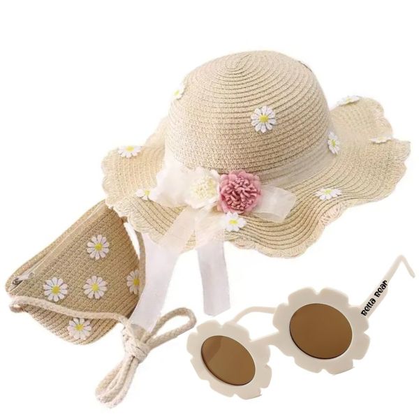 Cream Summer Blossom Straw Hat &amp; Bag With Bella image