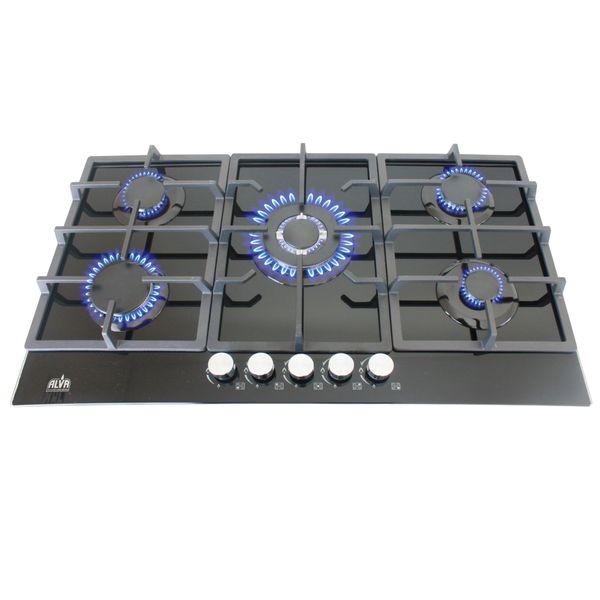 ALVA 90cm 5-Burner Gas Hob | Black Glass Top | Electronic Ignition
