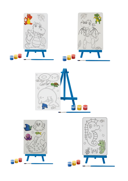 5-Pack Animal Kids Canvas Art Kit - Paints, Brush, Canvas &amp; Easel for Fun
