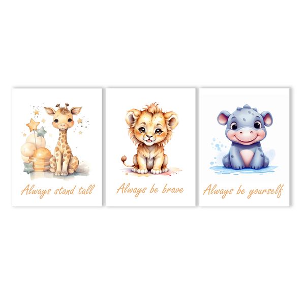 A3 Prints of Lion, Giraffe and Hippo - Unframed