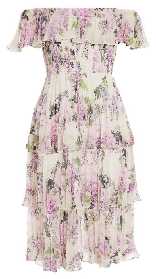 Quiz Ladies - White Chiffon Floral Bardot Midi Dress | Shop Today. Get ...