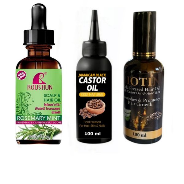 Three Powerful Hair Growth Oils- Rosemary, Jamaican Black Castor &amp; Biotin