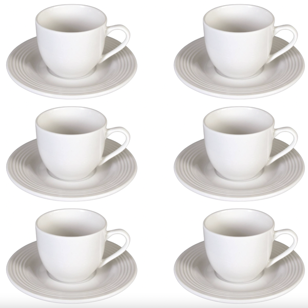 Premium Designer Ceramic Tea or Coffee Cups and Saucers - 220ml - Set of 6