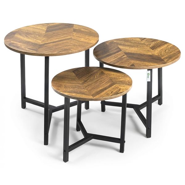Greenwood Nesting Side Coffee Tables w/Carbon Steel Cross-Base Frame 3pcs