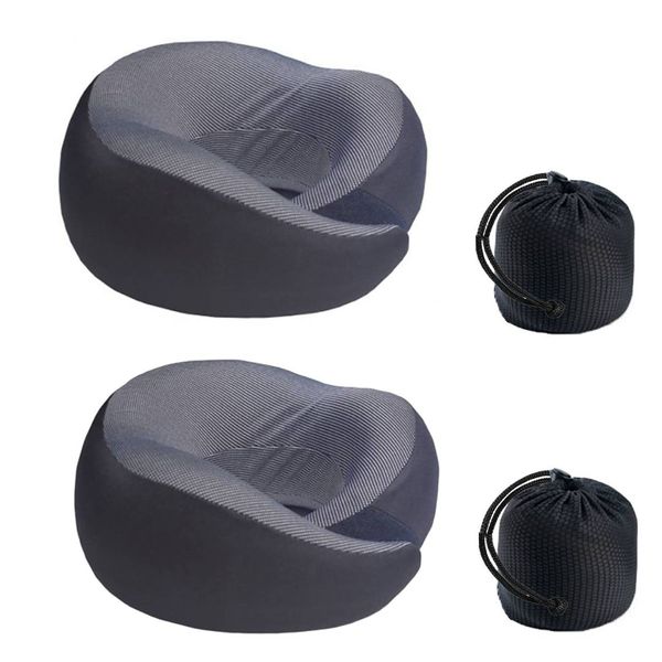 Memory Foam Full Neck Support Travel Pillow with Storage Bag - Set of 2