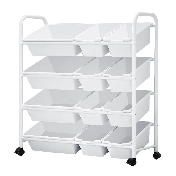 The great Living Co Kids Toy Organizer with Bins - 4 Tier Storage for Playroom/Nursery