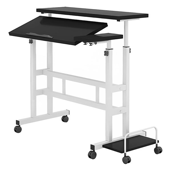 Mobile Standing Desk for Laptop with Wheels&amp;Side Storage&amp;HeightAdjustable
