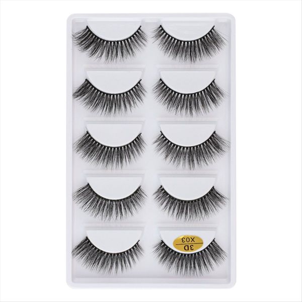 3Dx-03 5 Pairs Natural Soft 3D Mink Handmade Fake Eye Lashes Faux