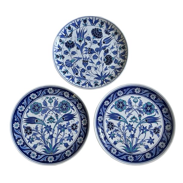 Glam &amp; Decor Set of 3 - Iznik Hand Painted Turkish Exquisite Ceramic Plates