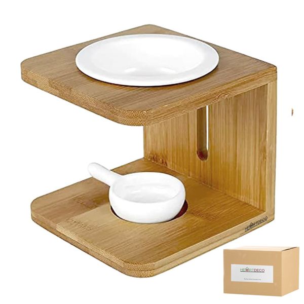 Heartdeco Ceramic Essential Oil Diffuser with Bamboo Wood Candle Holder