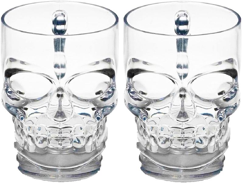 Skull Face Beer Mugs with Handles - Pack of 2