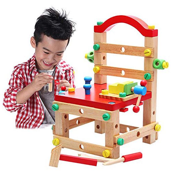 Wooden Chair Educational toy, Carpenter Tool Kit for Kids B4332