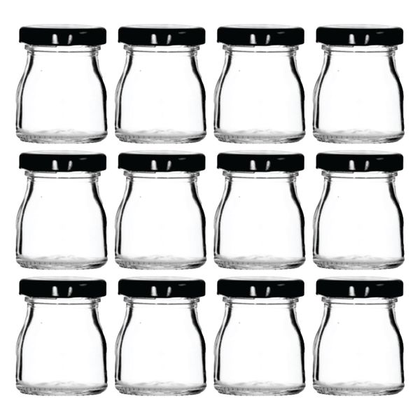 Regent 50ml Glass Round Jar With Black Lid 12 Pack (55X43Mm Dia)