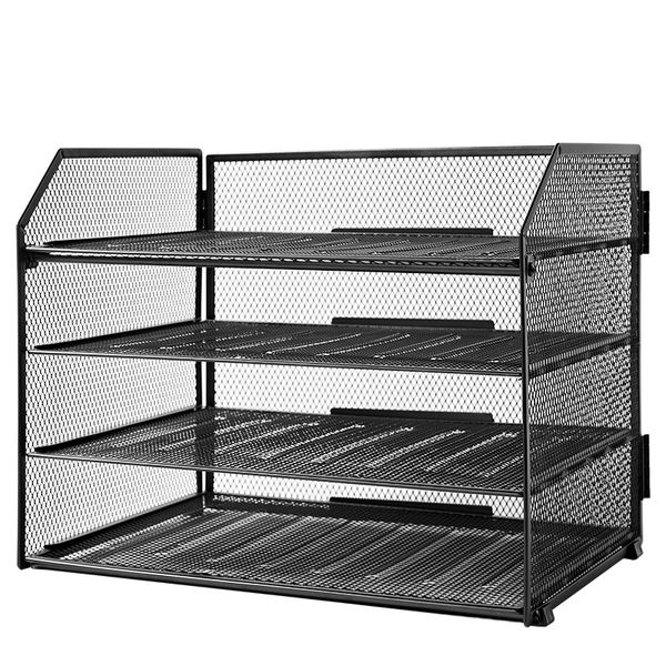 Deli 4-Tier Metal Mesh Desk File Organizer Large Capacity Black